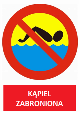Zakaz kąpieli zabroniona z napisem